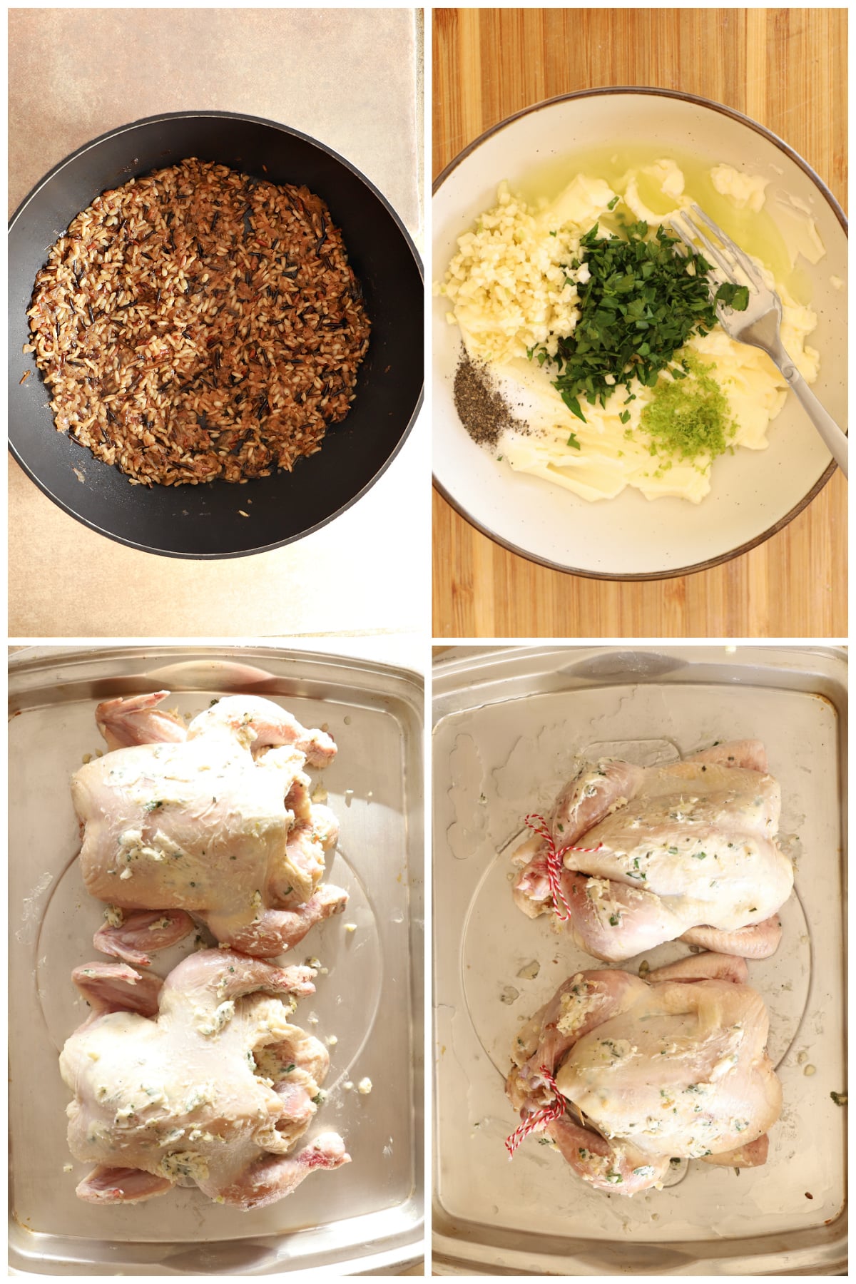 A collage of four images with instructions to make the recipe.