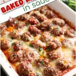 A pinterest collage for baked meatballs recipe with text overlay.
