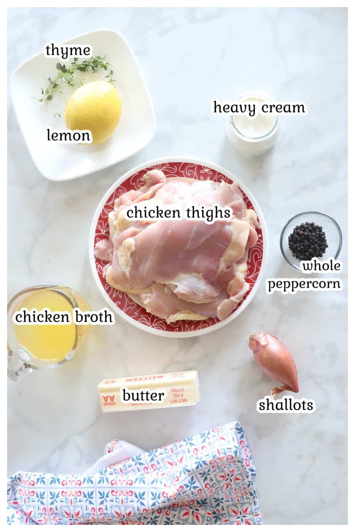 Chicken au poivre ingredients with text overlay.
