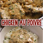 A two image collage for the chicken recipe with text overlay.