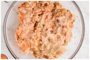 First set of chicken meatloaf ingredients mixed in a bowl.