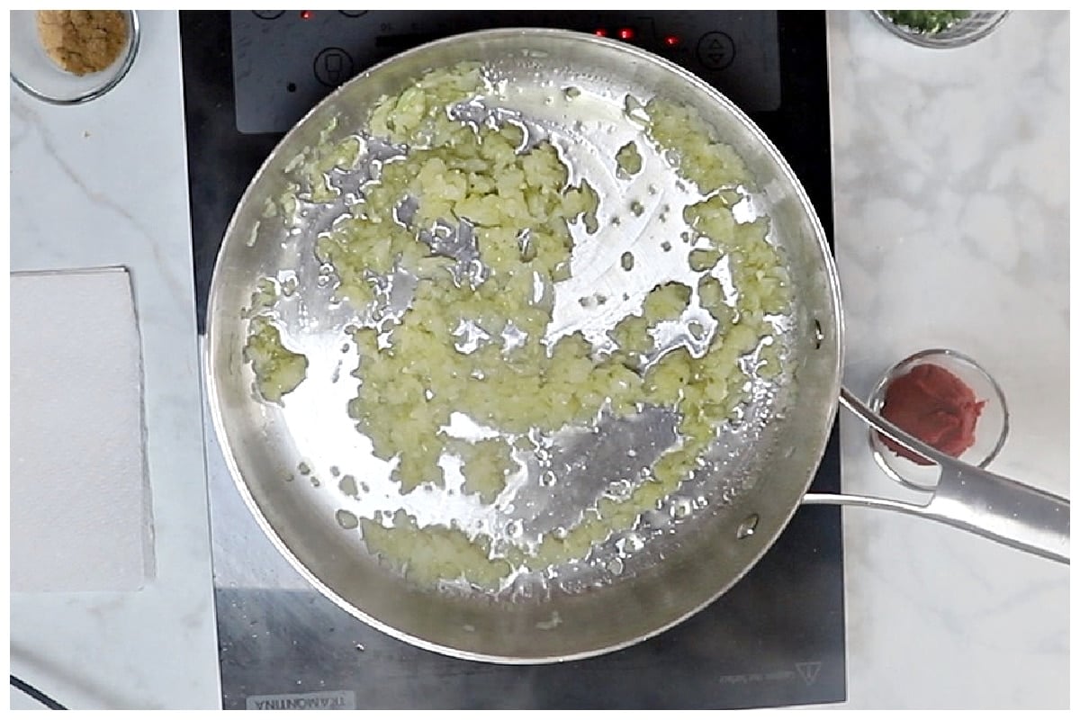 Sauteed onion and garlic in a large skillet.