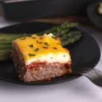 A zoom in image of meatloaf casserole.