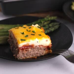 A zoom in image of meatloaf casserole.