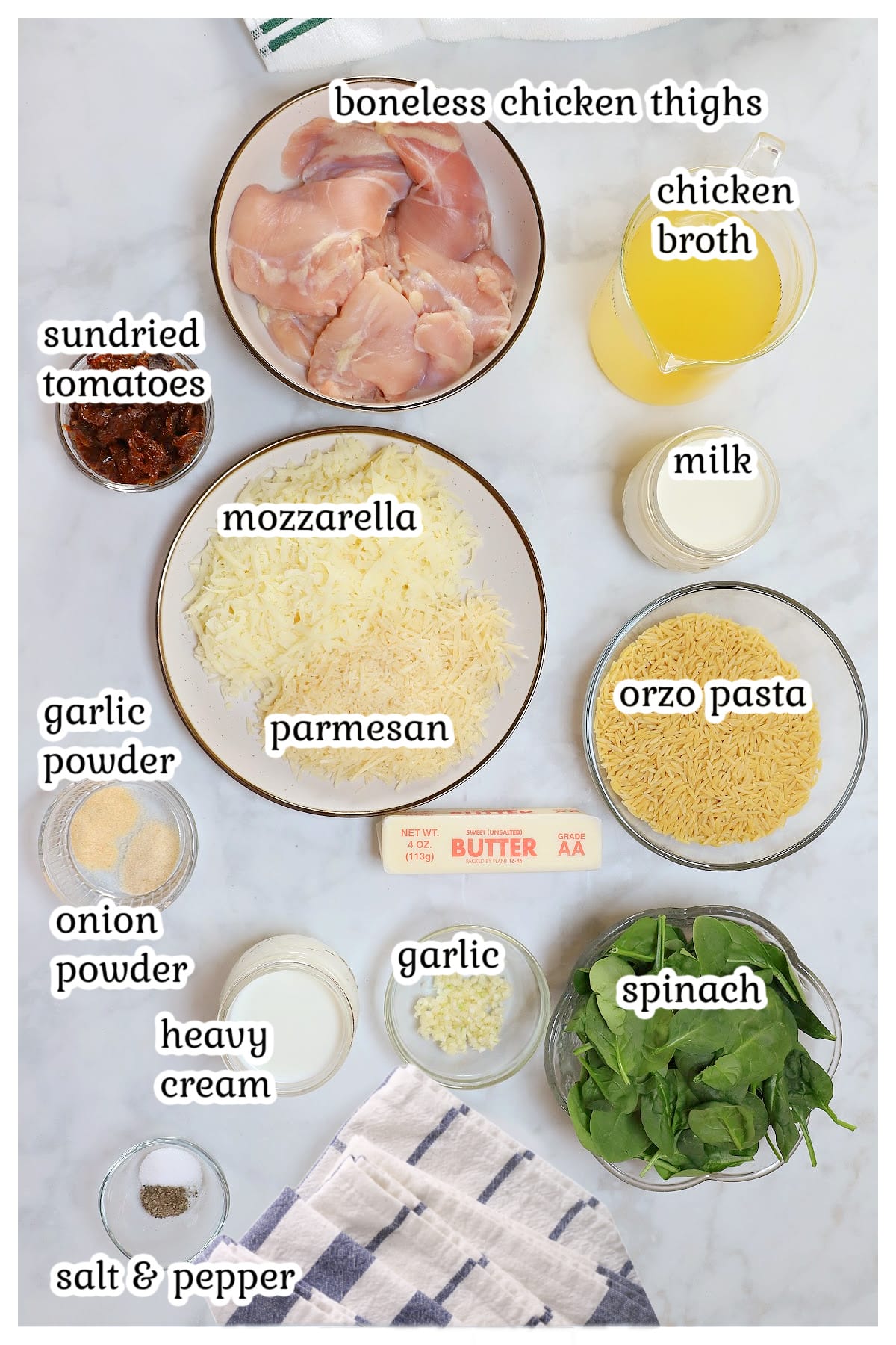 Ingredients for the chicken recipe with text overlay.