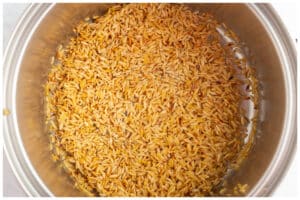 Toasted orzo on a pot.