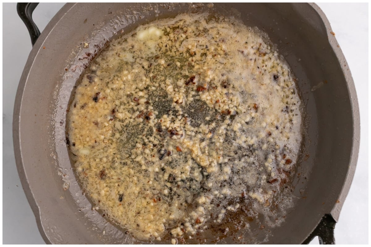 Garlic cooked in a skillet.