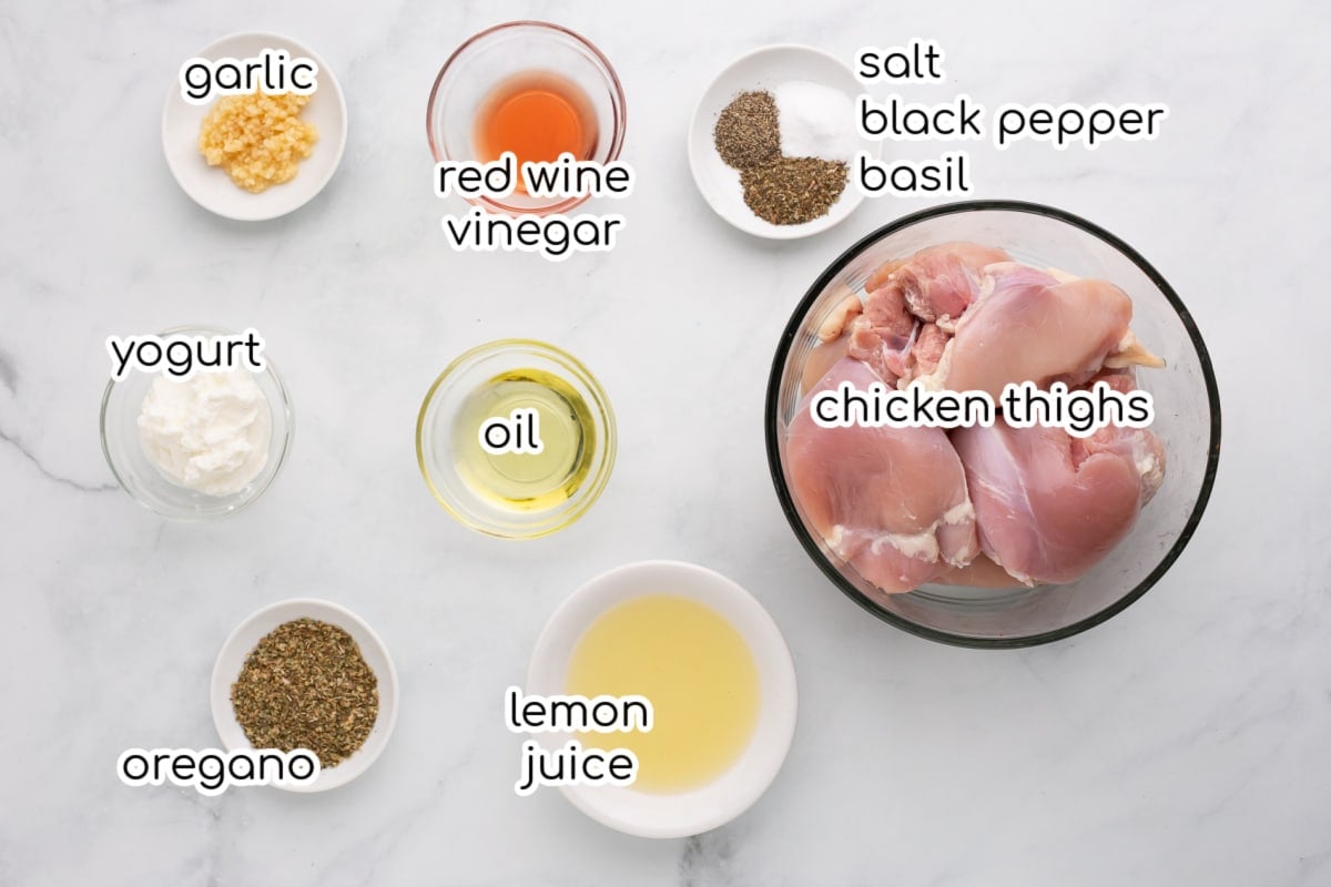 Ingredients for the chicken gyros with text overlay.