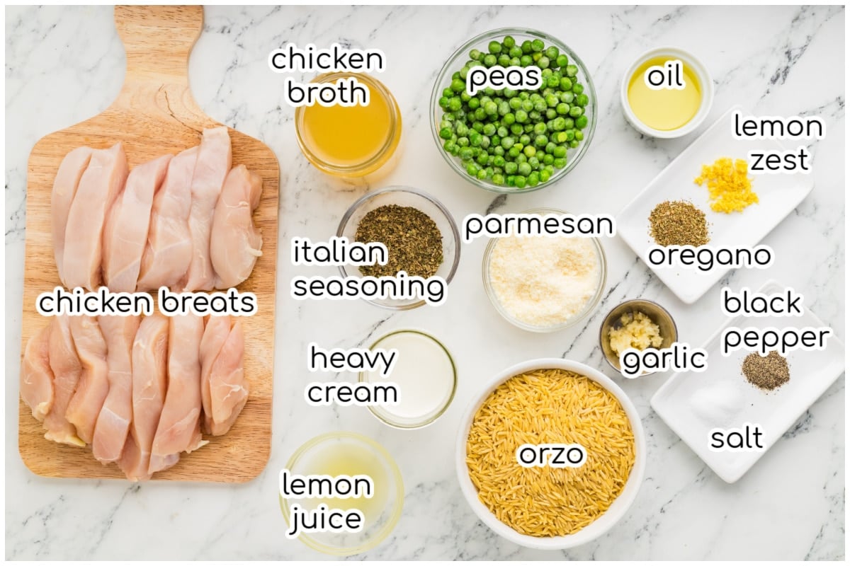 Ingredients for the chicken recipe with text overlay.