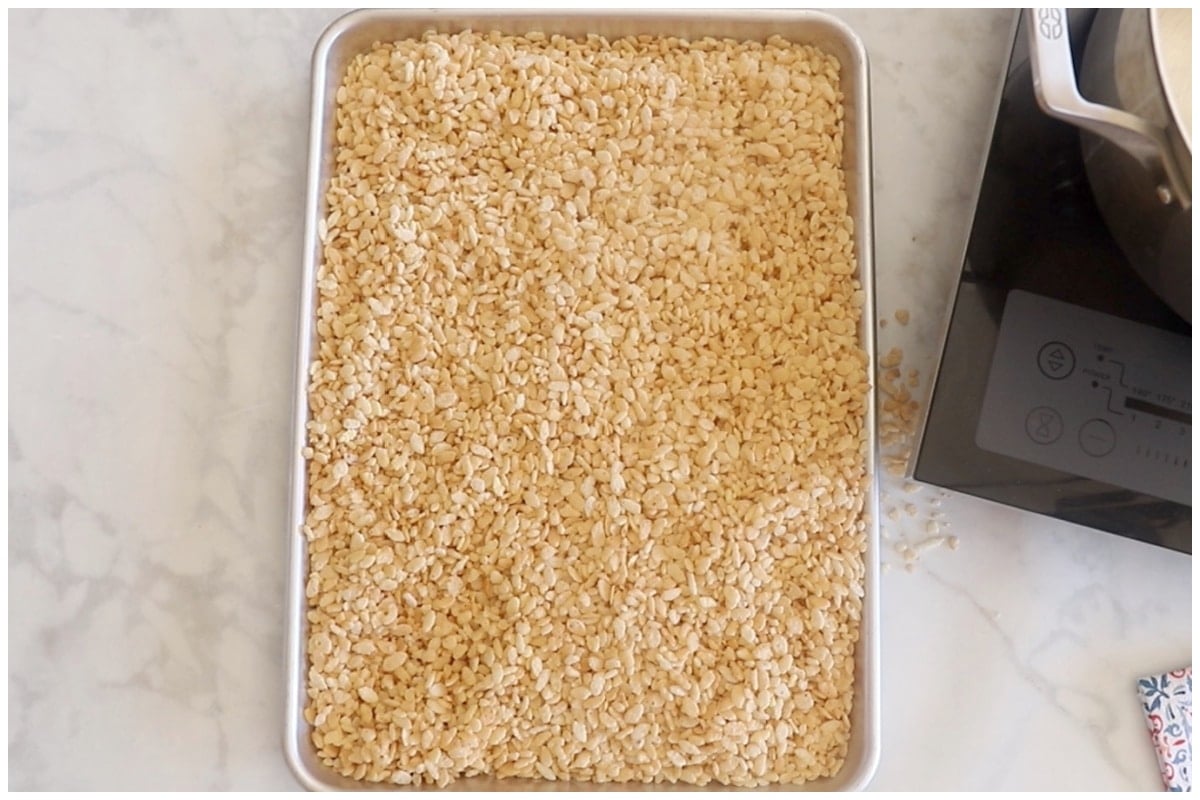 Toasted cereal on a sheet pan.