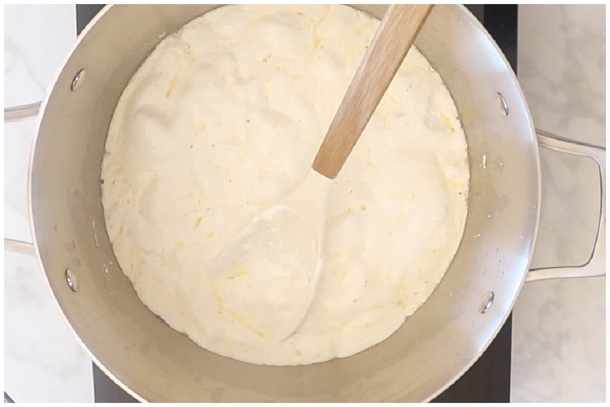 A large pot with marshmallow fluff.