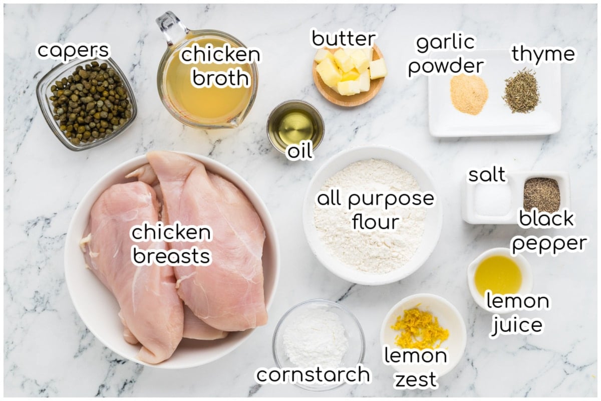 Ingredients for the chicken recipe with text overlay.