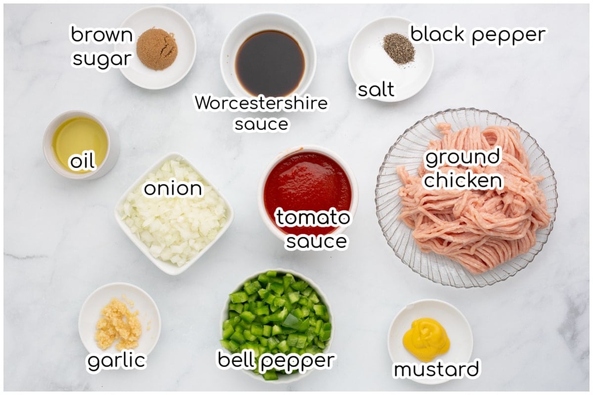 Ingredients for the sloppy joes with text overlay.