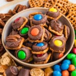 Rolo pretzel bites in a bowl.