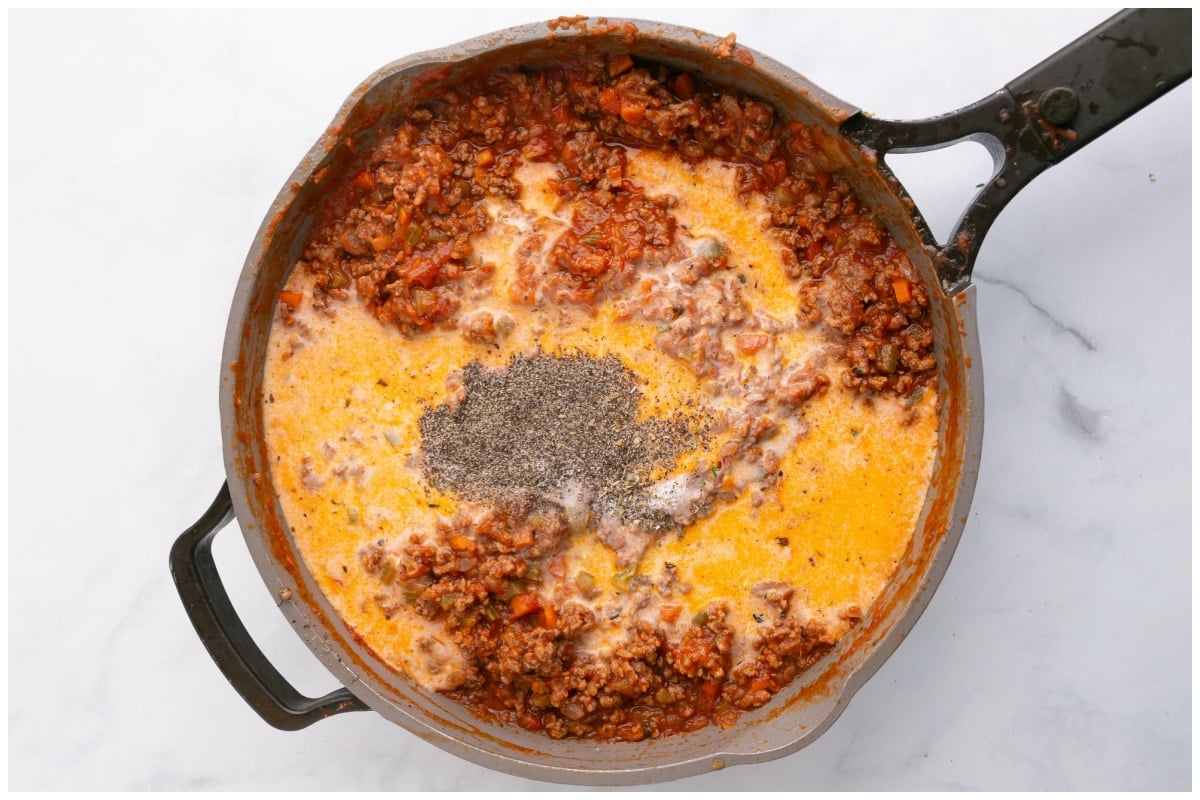 Bolognese meat sauce simmering.