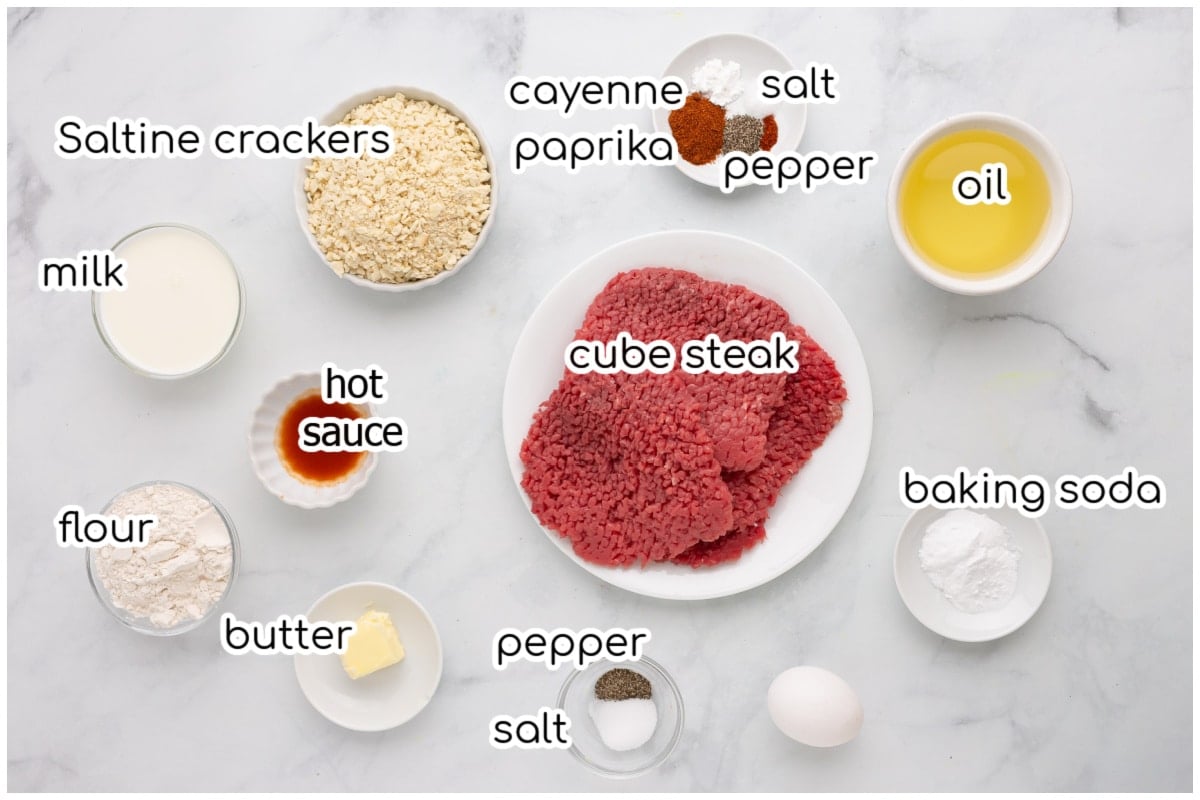 Ingredients for the fried cube steak recipe.