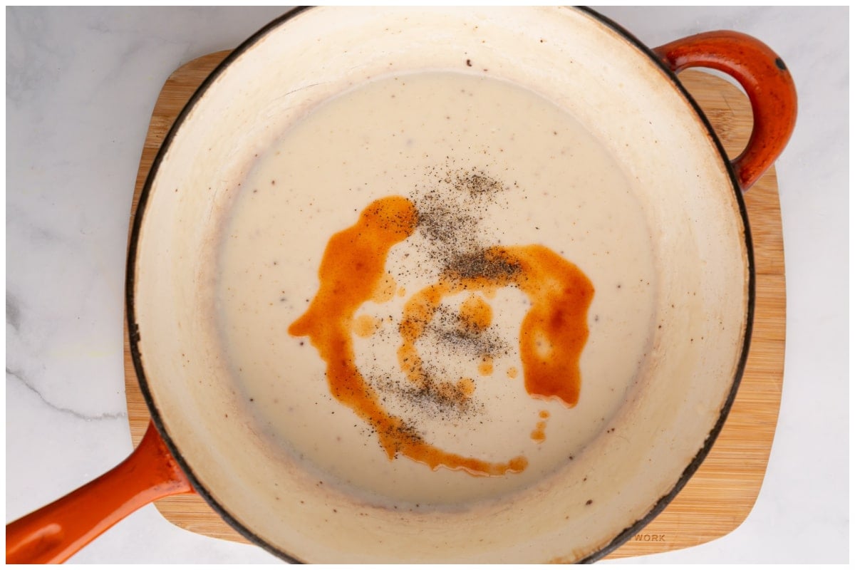 Making gravy in a skillet.