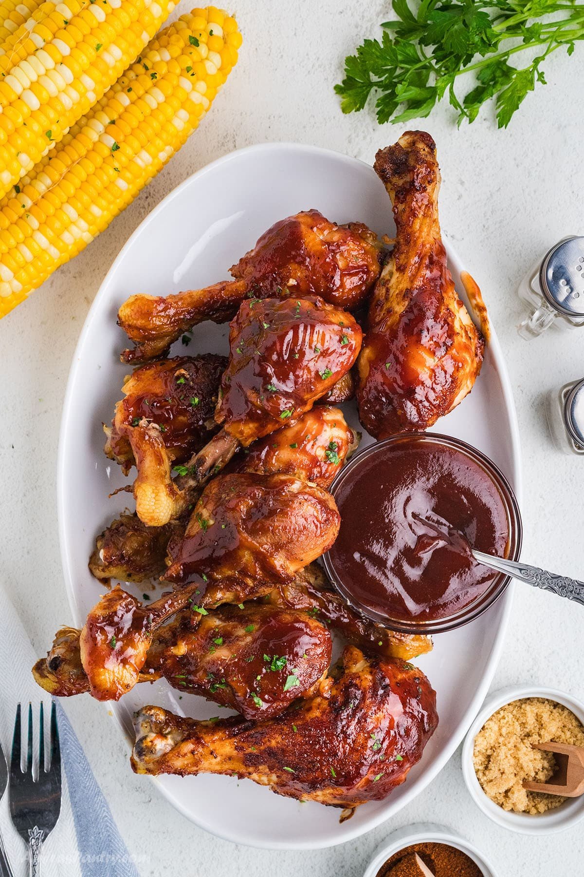 Drumsticks on a serving platter.