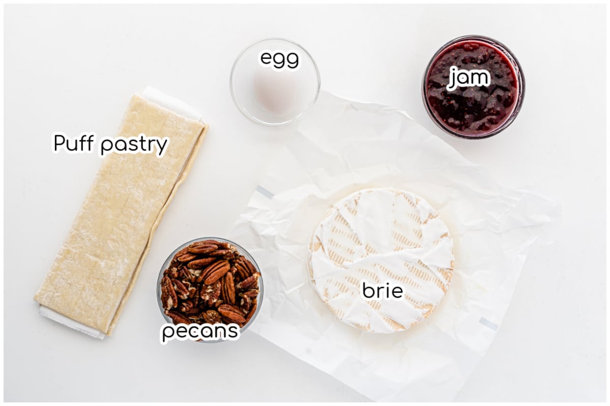 Ingredients for the baked brie recipe.