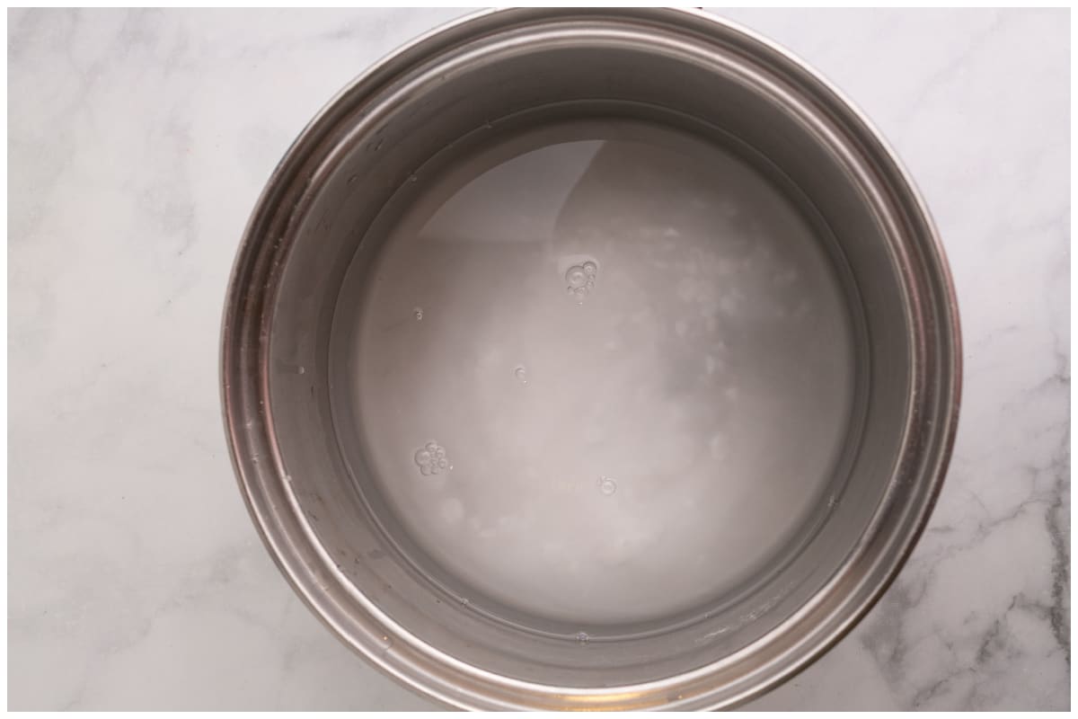 A pot of boiling water.