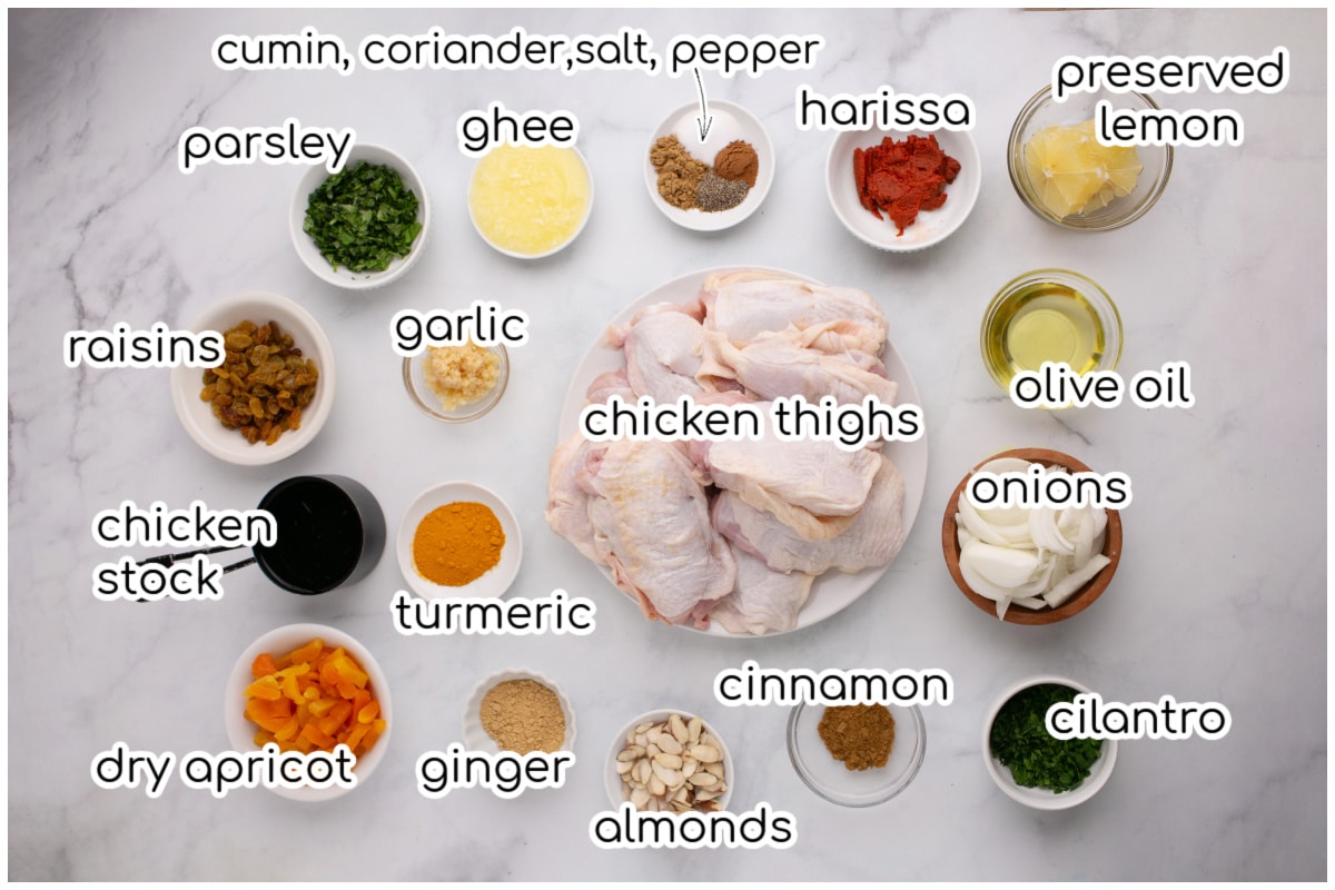 Ingredients for the chicken tagine recipe.