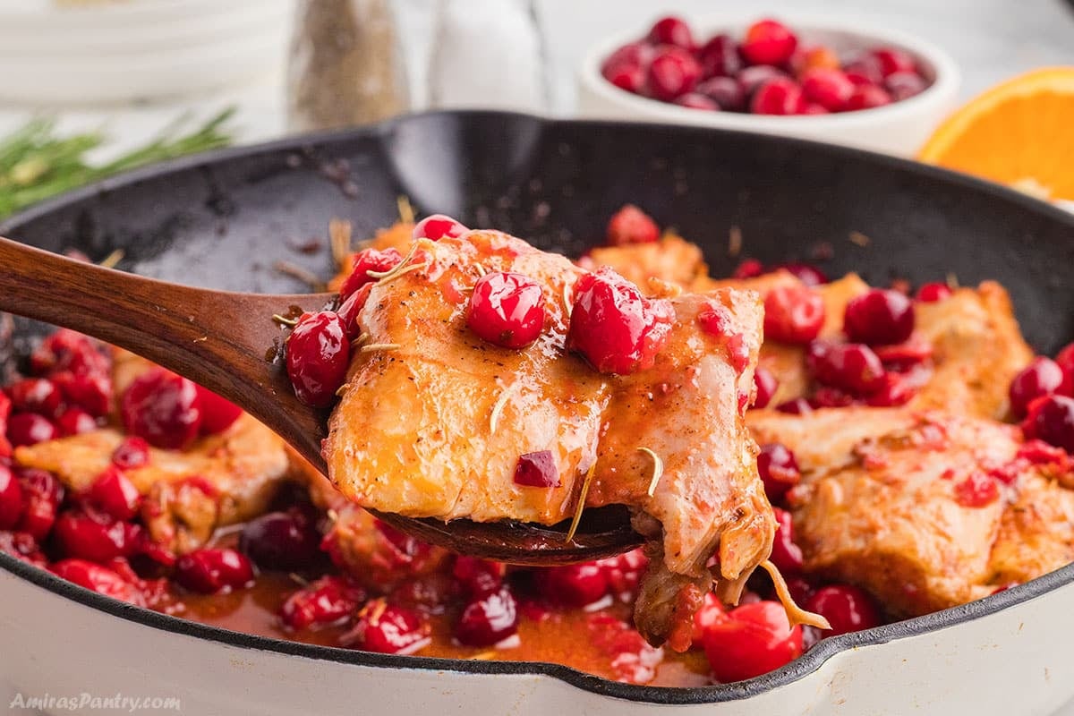 Chicken thighs with orange cranberry sauce.