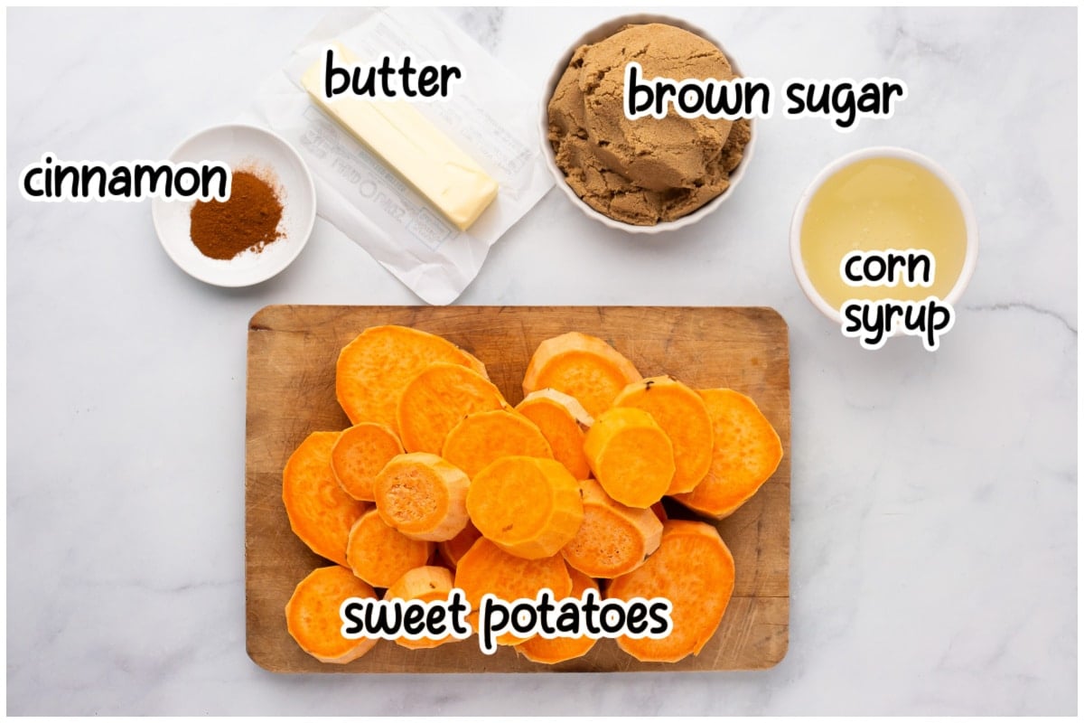 Candied sweet potato ingredients on a counter.