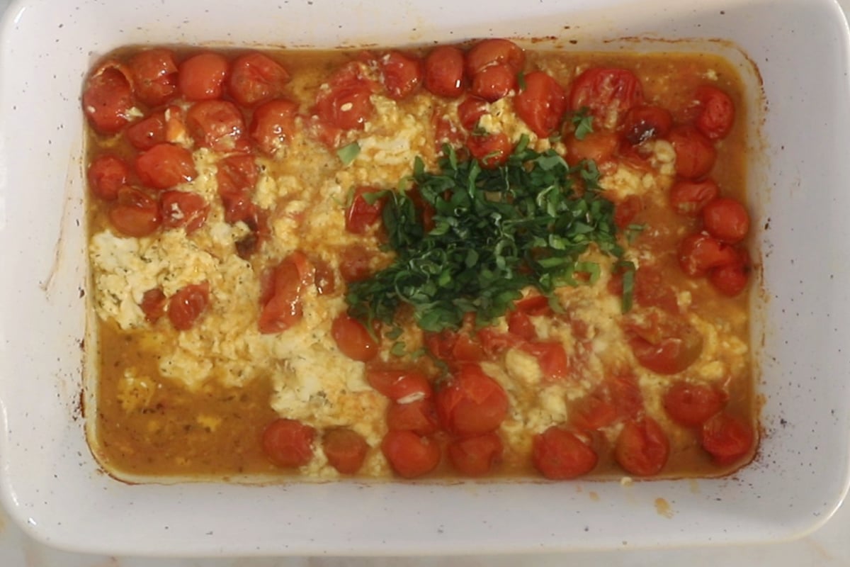 Feta and tomatoes mashed together with added chopped fresh herbs.