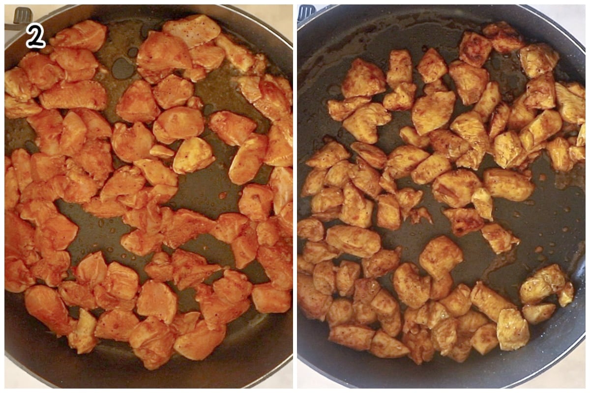 An image showing skillet with seared chicken.