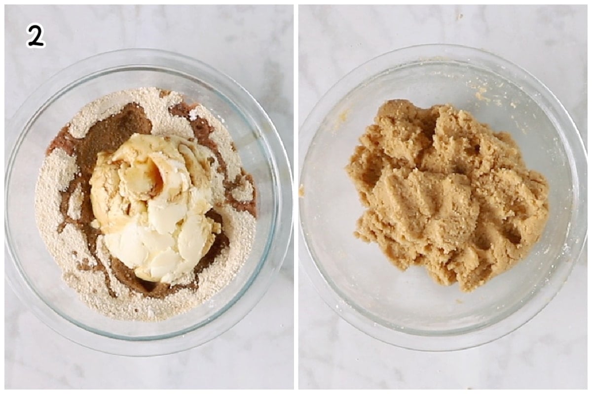 A glass bowl with tiramisu truffles ingredients mixed.