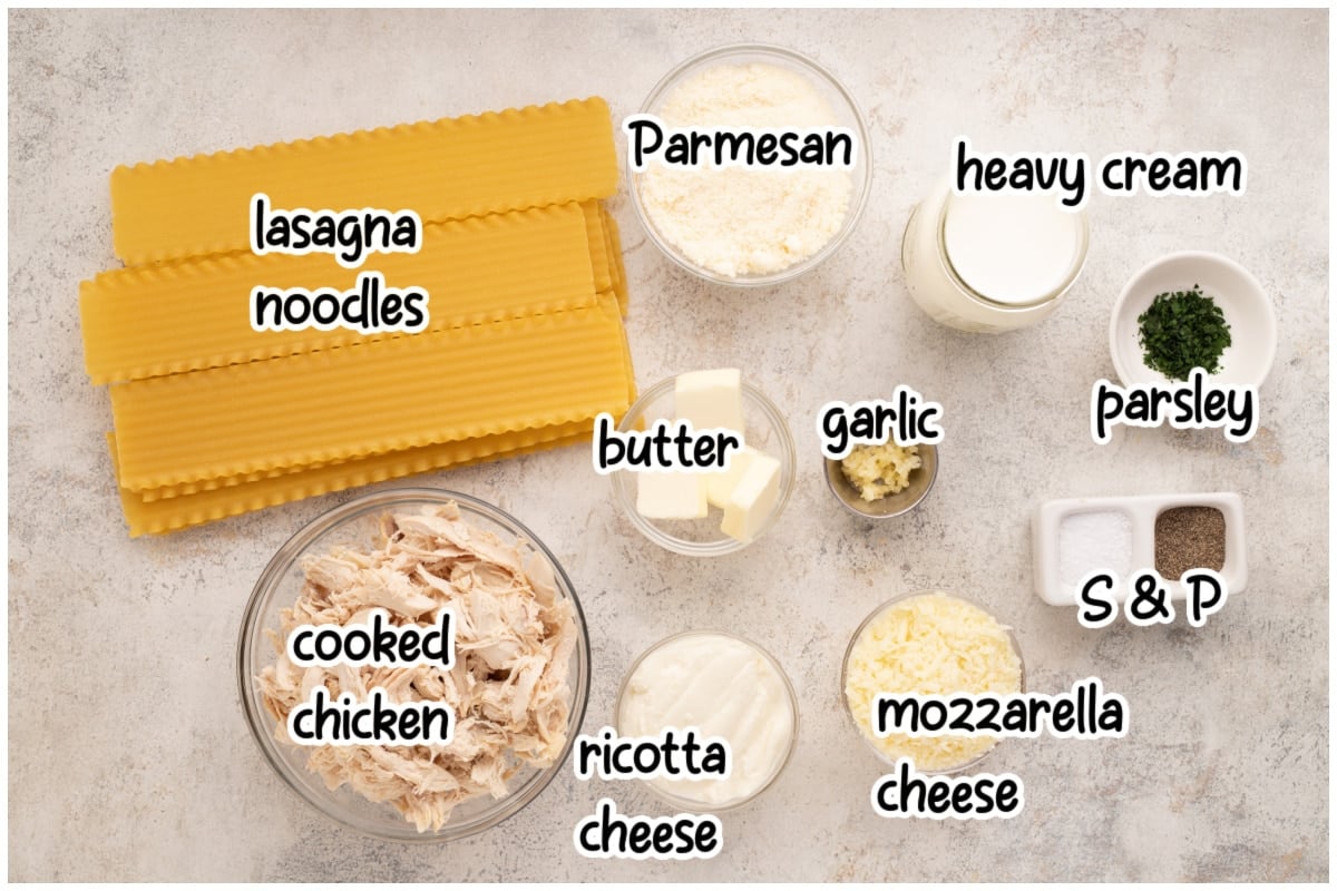 Chicken lasagna rolls ingredients on a table.