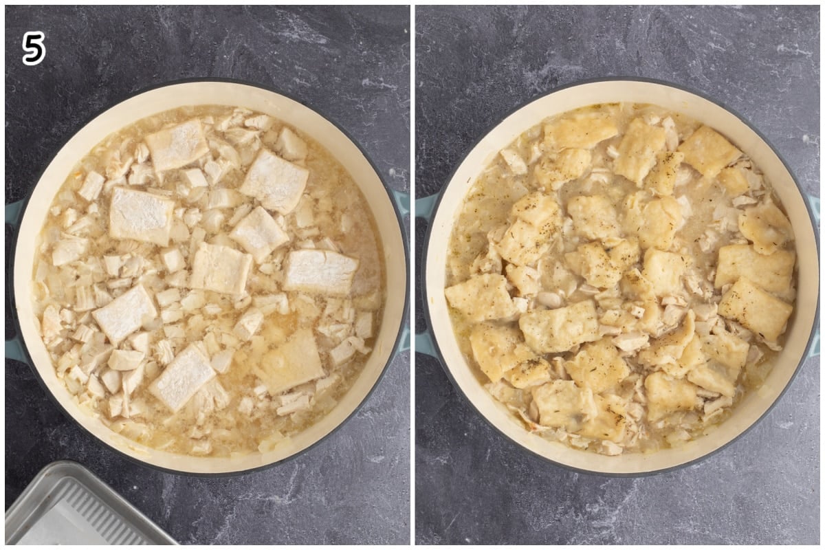 Cooking dumplings in the broth.
