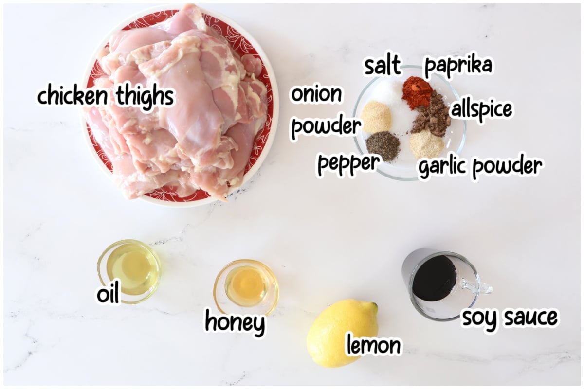 Labeled ingredients for soy sauce chicken marinade.